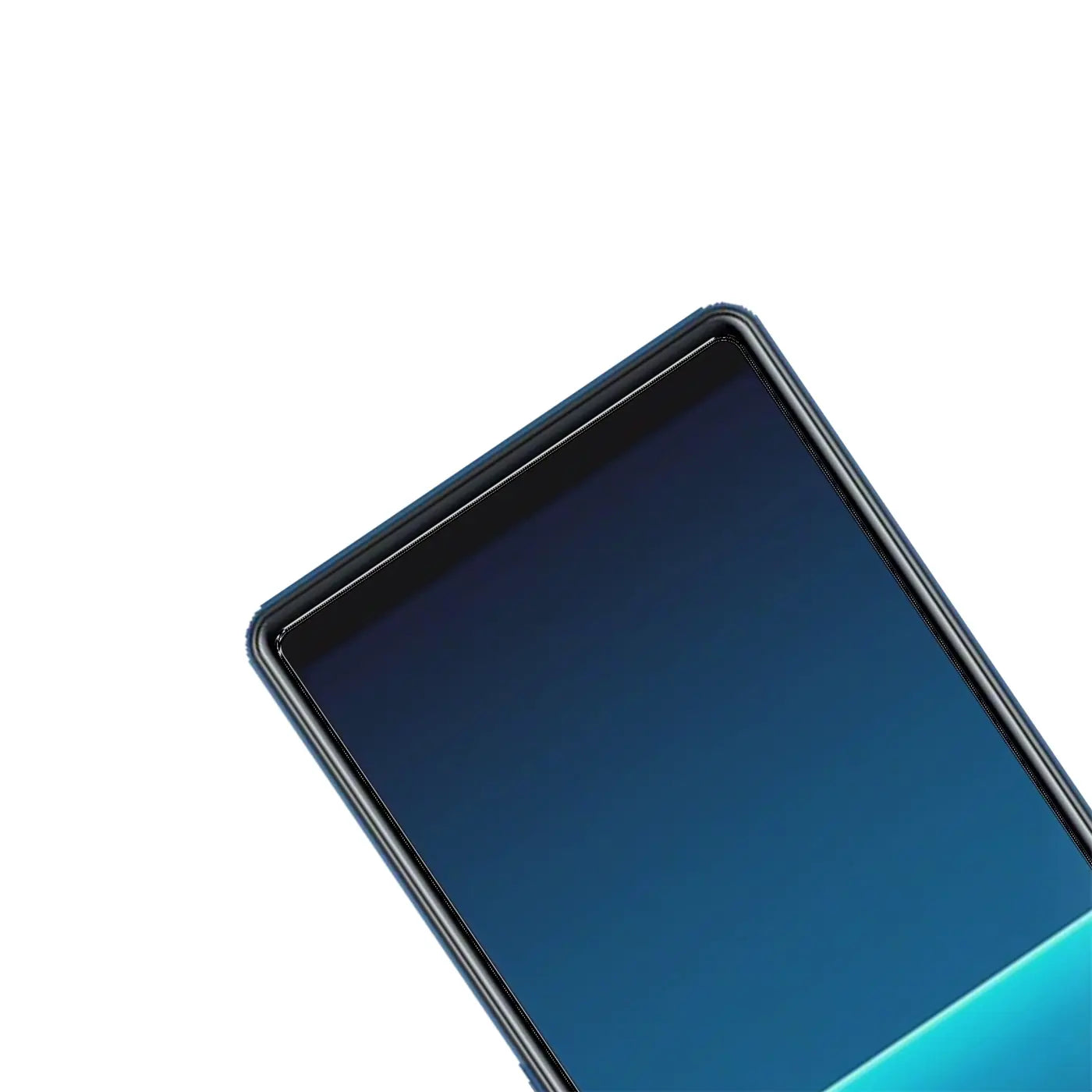 Oberer Teil eines schwarzen Sony Xperia L4 mit blauem Display, schräg von oben rechts, mit Panzerglas.