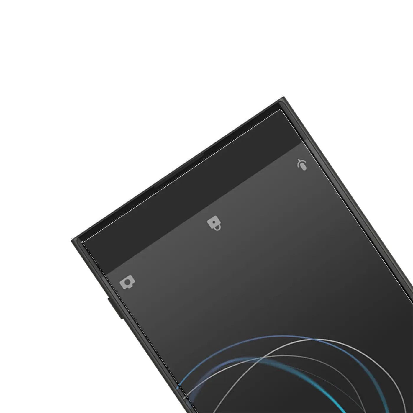 Schwarzes Sony Xperia XA1 Ultra Smartphone, schräg von oben rechts, mit Display-Schutzfolie.