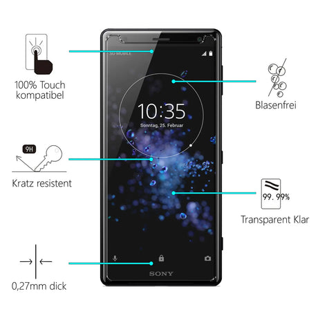 Kratzfeste und bruchsichere 9H Panzerfolie für Sony Xperia XZ2