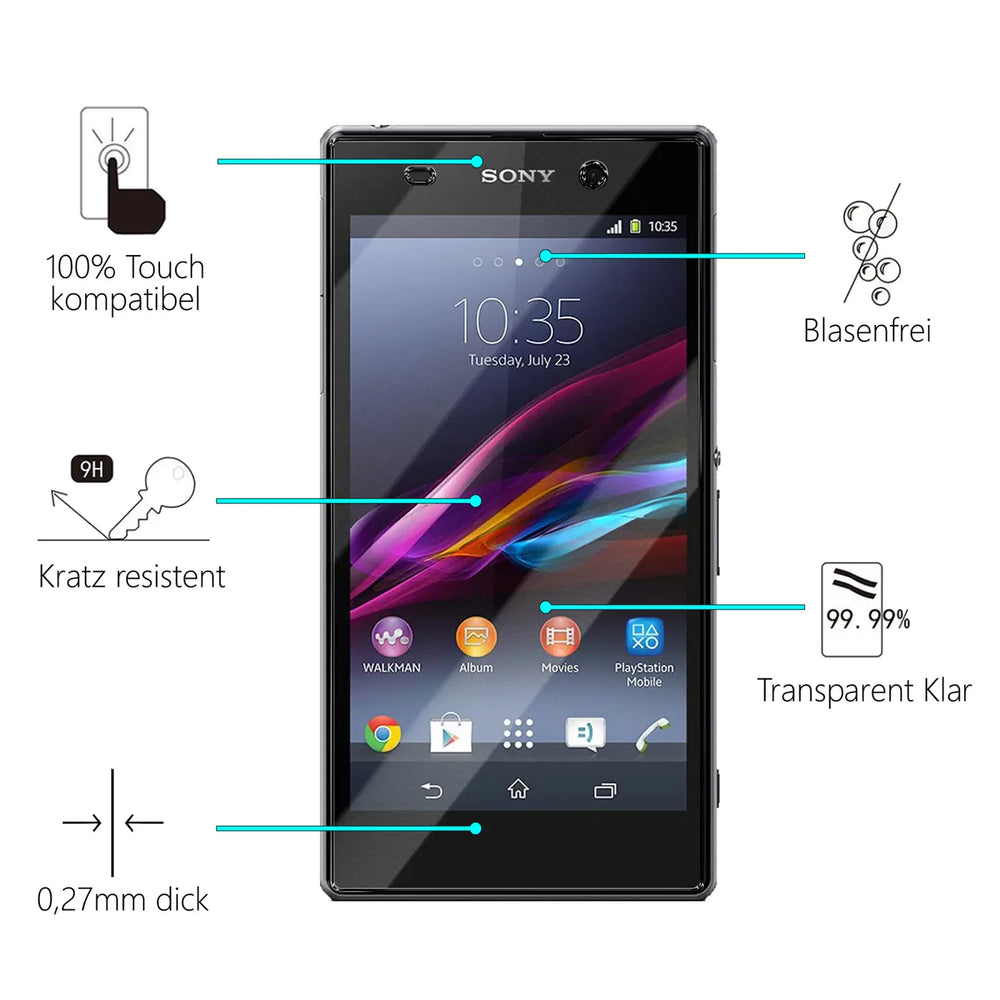 Kratzfeste und bruchsichere 9H Panzerfolie für Sony Xperia Z1