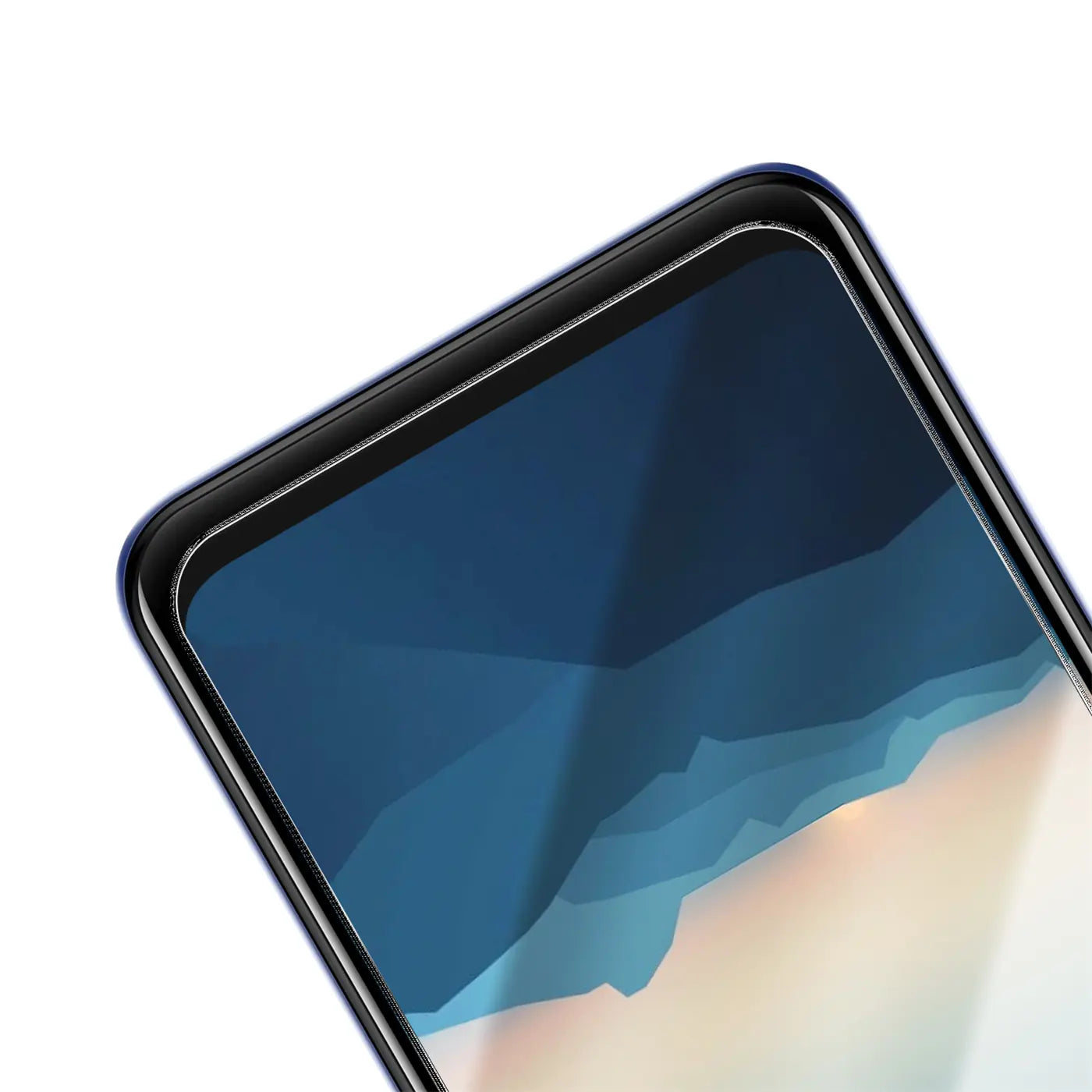 Nahaufnahme eines Vivo Y21/Y21s/Y33s Smartphones mit blauem Rahmen und installiertem Panzerglas-Displayschutz.
