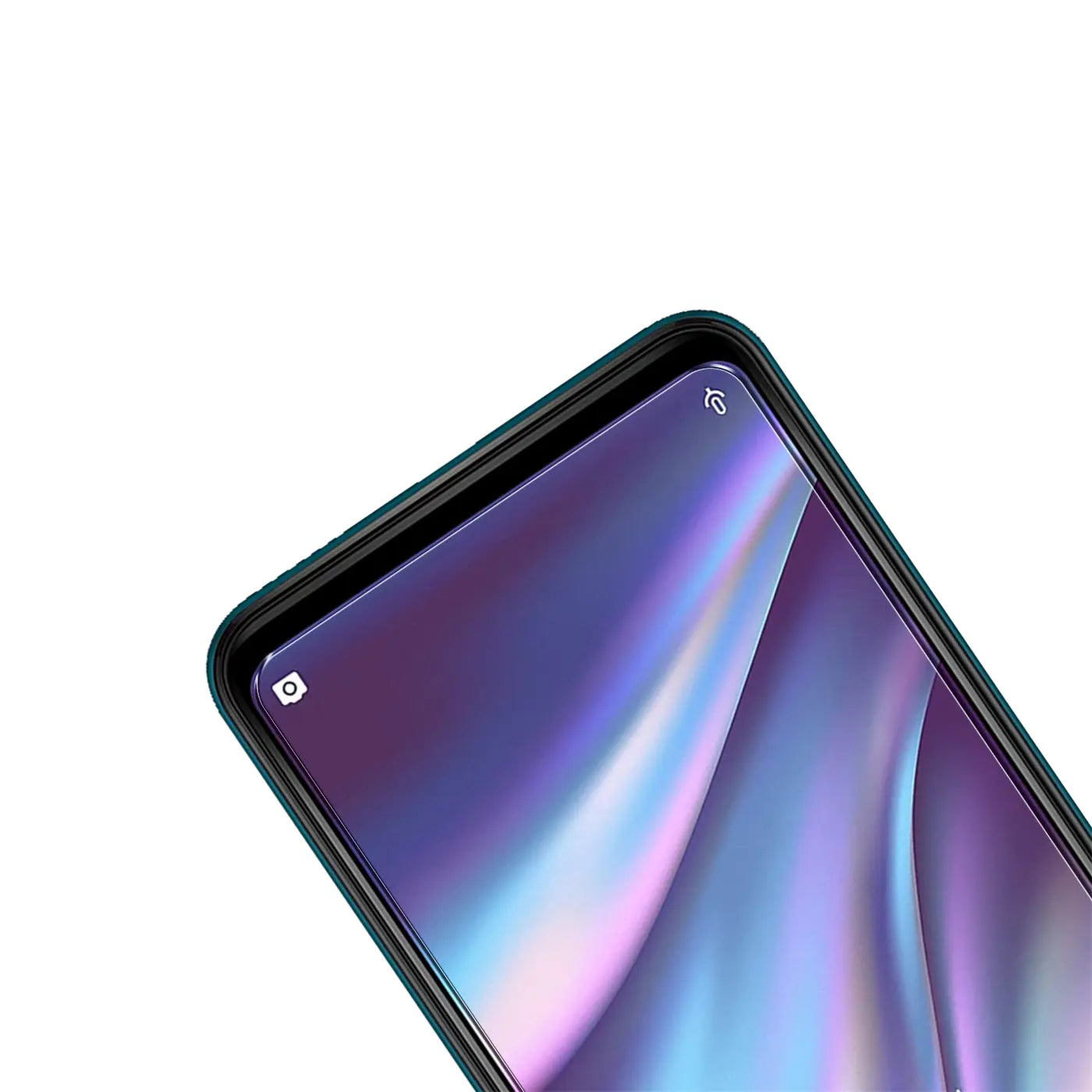 Schrägansicht eines Wiko View 5 / View 5 Plus Smartphones mit schwarzem Rand und Panzerglas-Displayschutz.