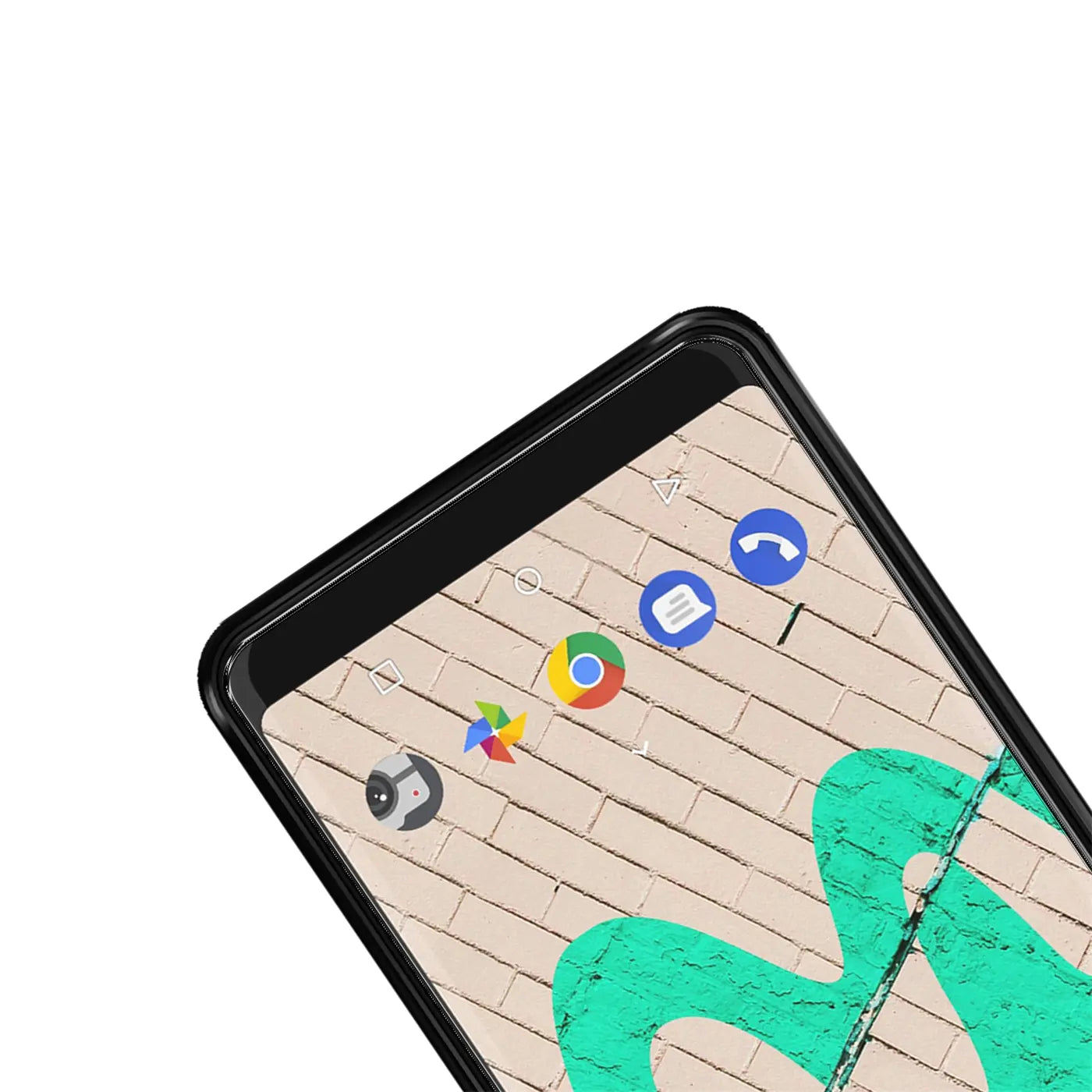 Nahaufnahme eines schwarzen Wiko View Max Smartphones mit Displayschutzfolie, schräg von oben, auf weißem Hintergrund.