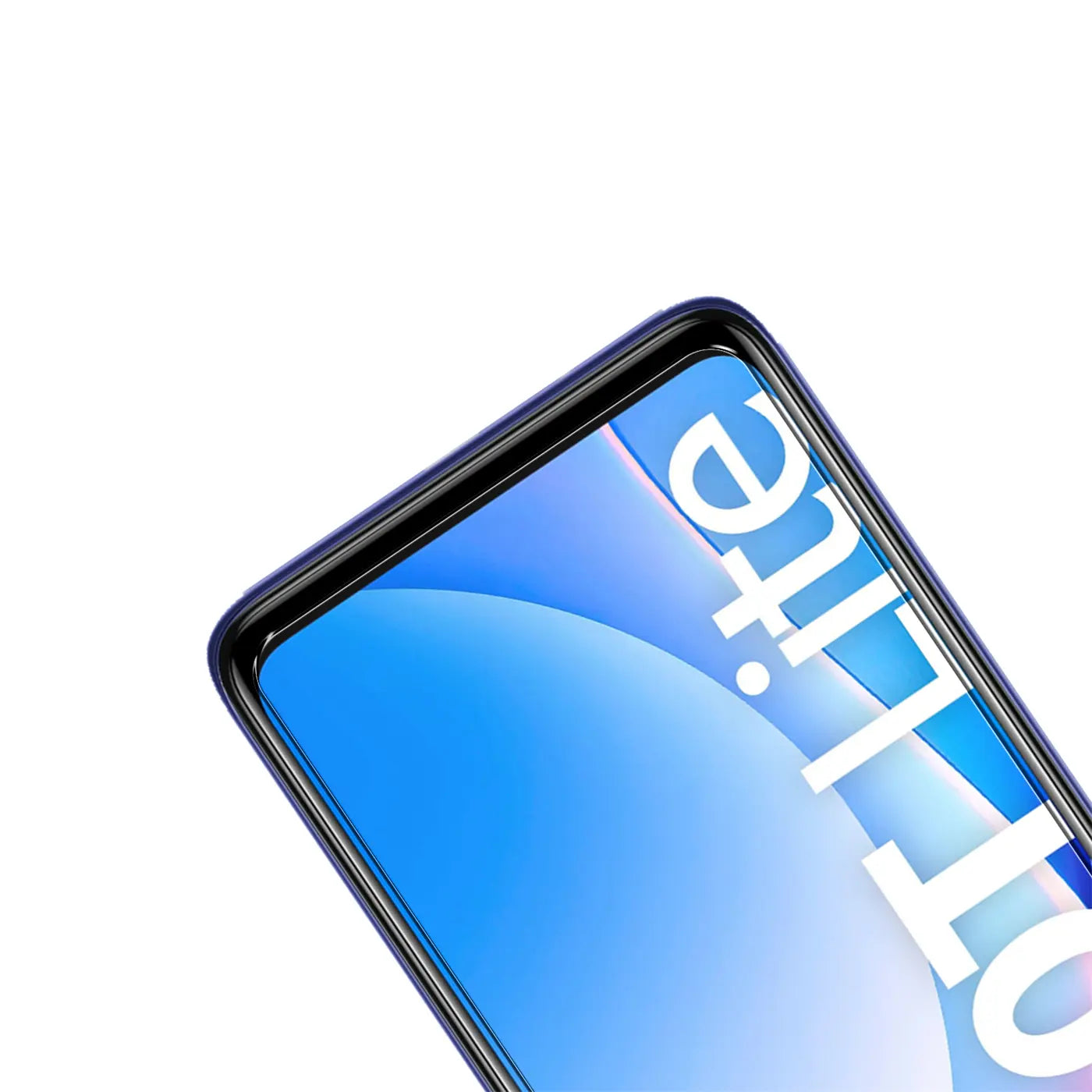 Oberer rechter Bereich eines Xiaomi Mi 10T Lite Smartphones mit blauem Display und "lite" Schriftzug, schräg von oben.