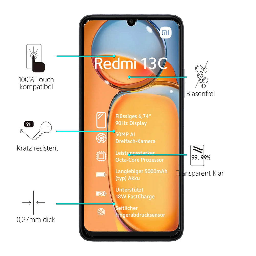 Kratzfeste und bruchsichere 9H Panzerfolie für Xiaomi Redmi 13C