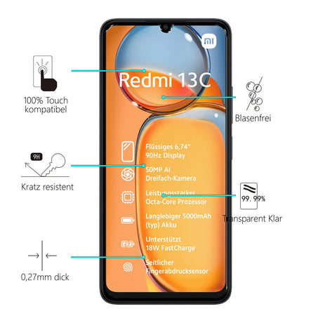 Kratzfeste und bruchsichere 9H Panzerfolie für Xiaomi Redmi 13C