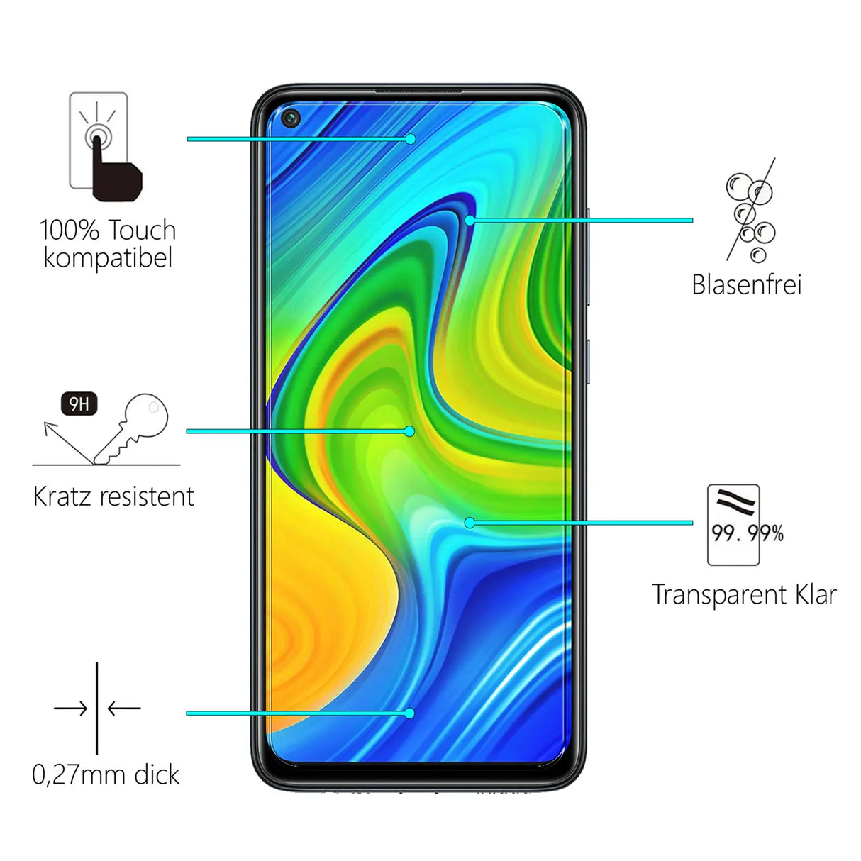 Kratzfeste und bruchsichere 9H Panzerfolie für Xiaomi Redmi Note 9