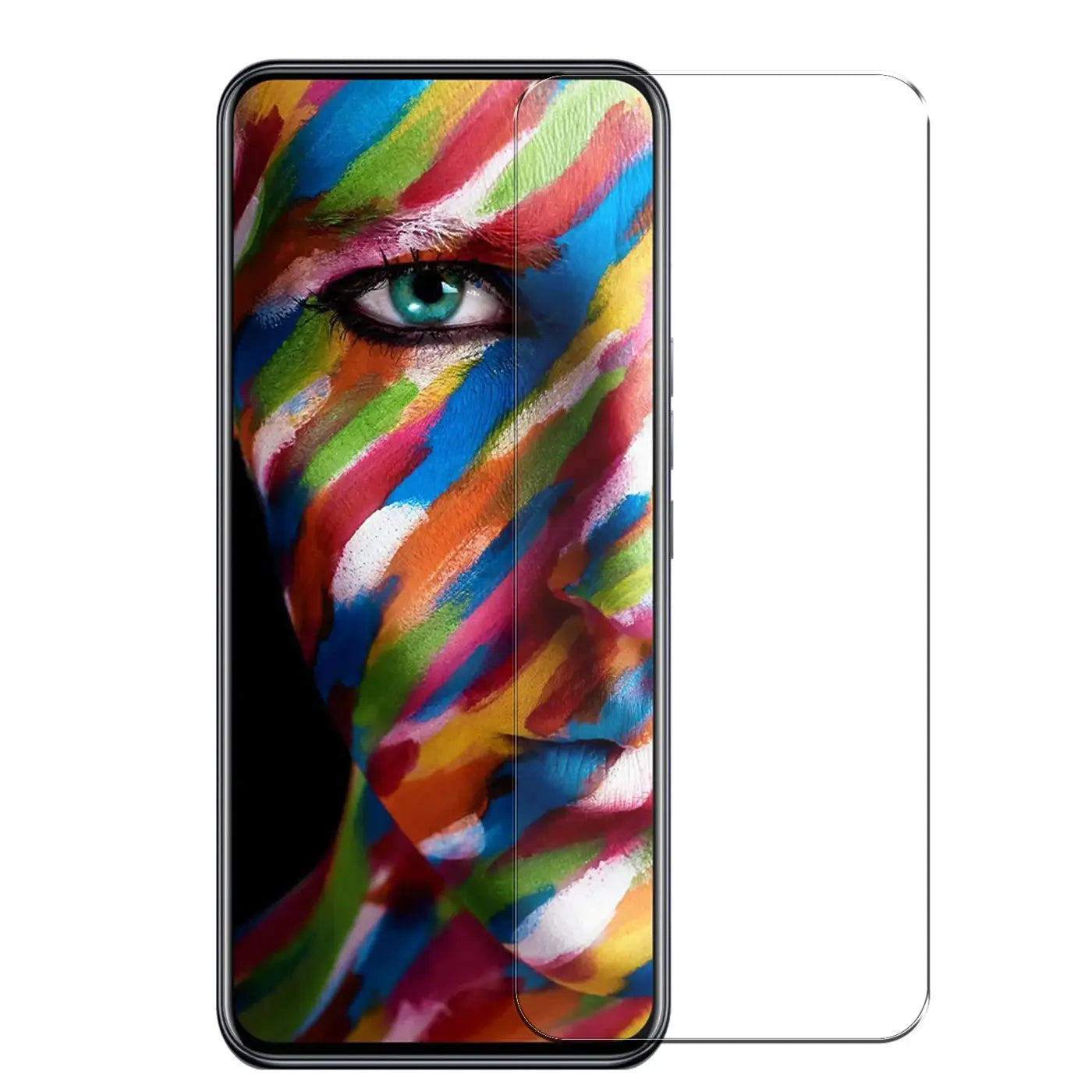 ZTE Axon 20 Handy mit buntem Display und daneben ein transparentes Panzerglas von vorne.