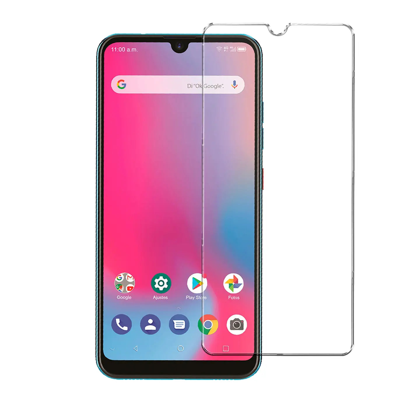 ZTE Blade 10 Vita Smartphone mit farbigem Display und daneben liegendem, transparentem Panzerglas Displayschutz, frontal.