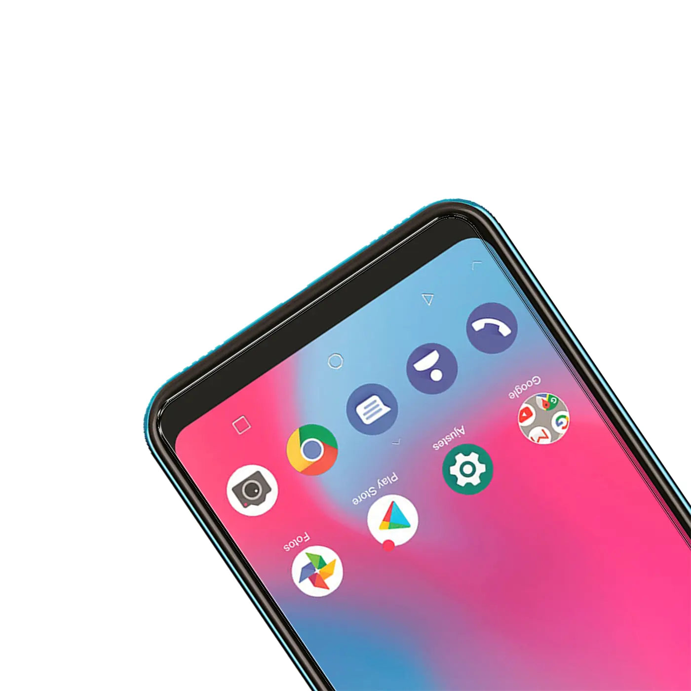 Nahaufnahme des oberen Teils eines ZTE Blade 10 Vita Smartphones mit blauem Rahmen, schräg von oben.