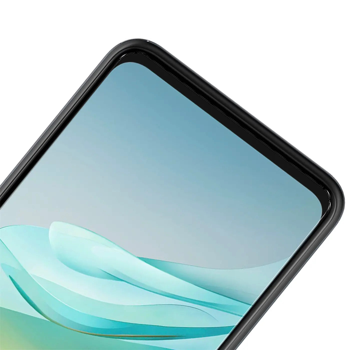 Nahaufnahme des oberen rechten Bereichs eines ZTE Blade A53 Plus Smartphones mit schwarzem Rahmen und Displayschutz.