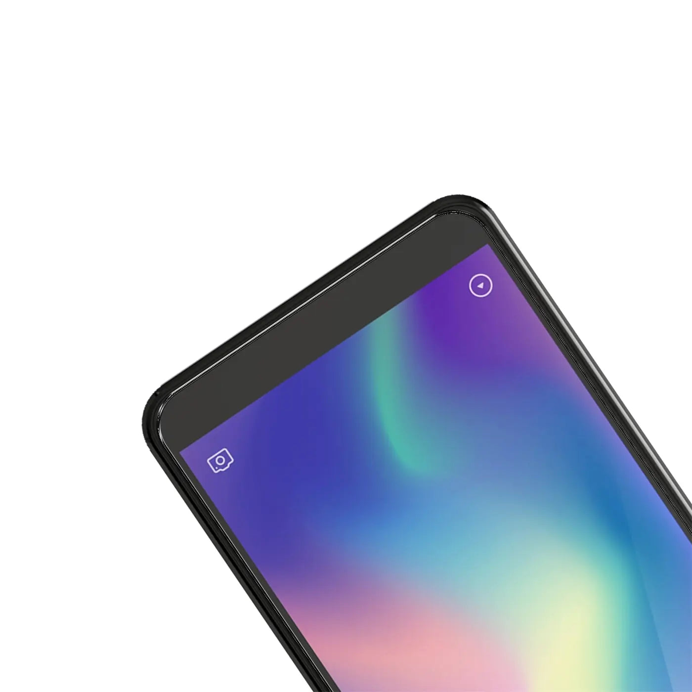 Nahaufnahme des oberen rechten Bereichs eines schwarzen ZTE Blade A5 2019 mit Displayschutz aus Panzerglas.