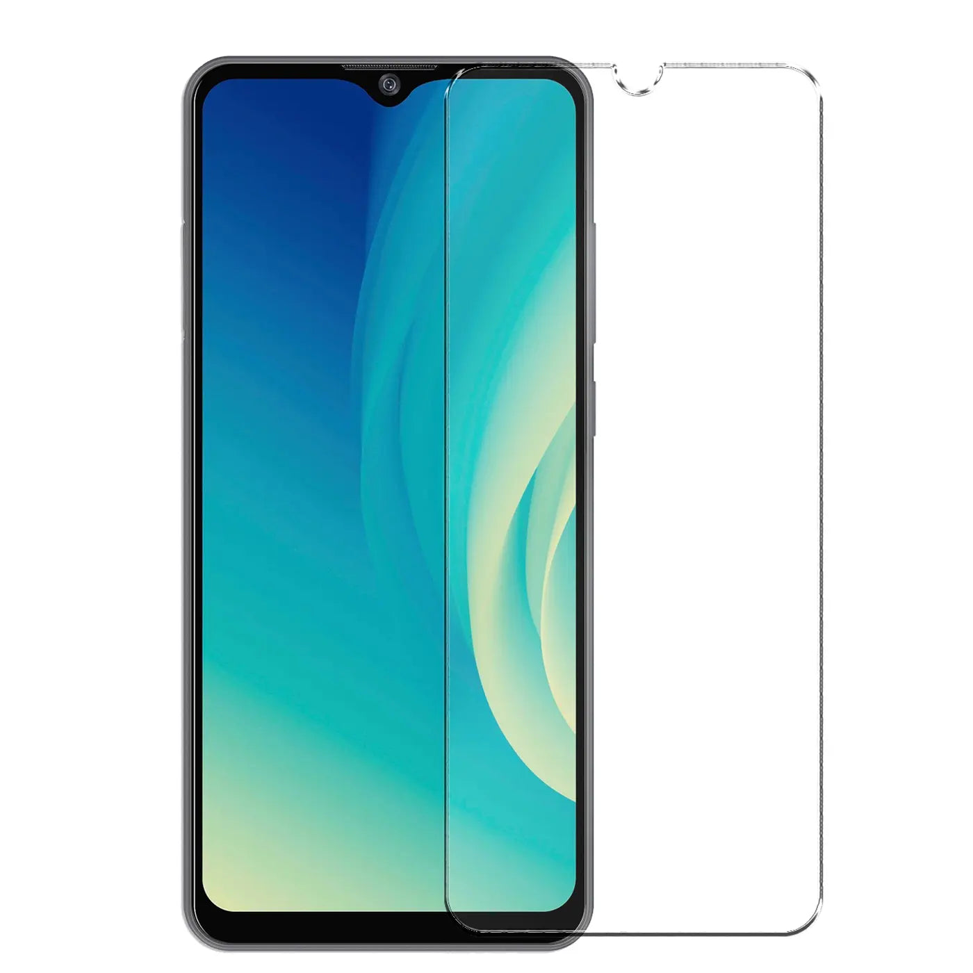 ZTE Blade A7S 2020 Smartphone mit angebrachtem, transparentem Panzerglas Displayschutz, daneben ein zweiter Schutz.
