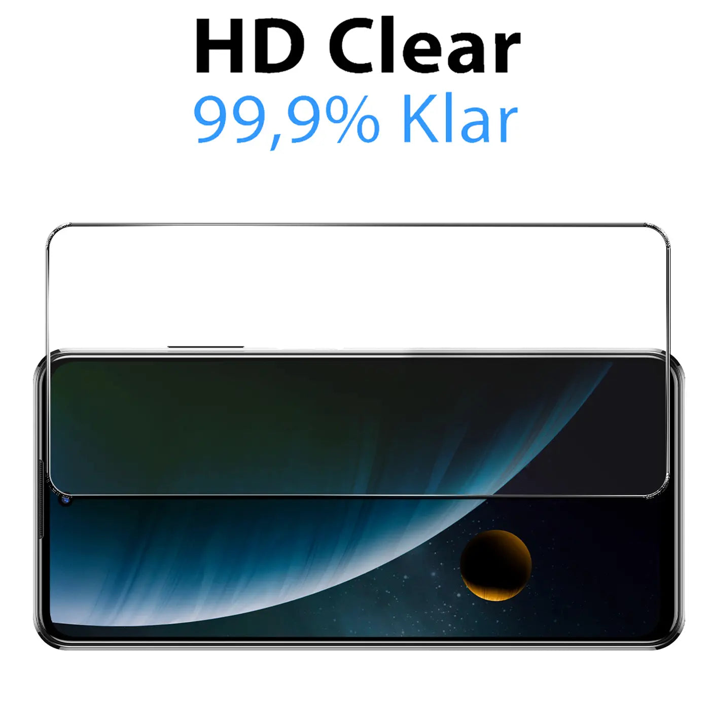 ZTE Blade V30 mit transparentem Panzerglas-Displayschutz, von vorne, leicht schräg von oben.