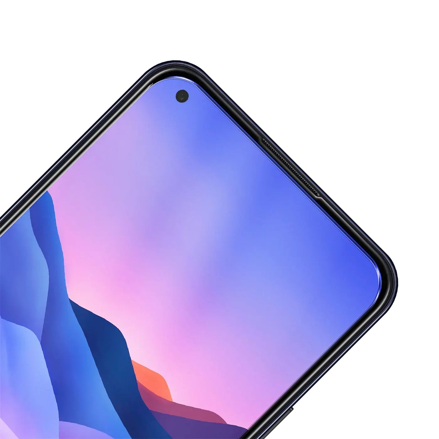 Nahaufnahme des oberen rechten Bereichs eines schwarzen ZTE Blade V2020 mit Display und Punch-Hole-Kamera.