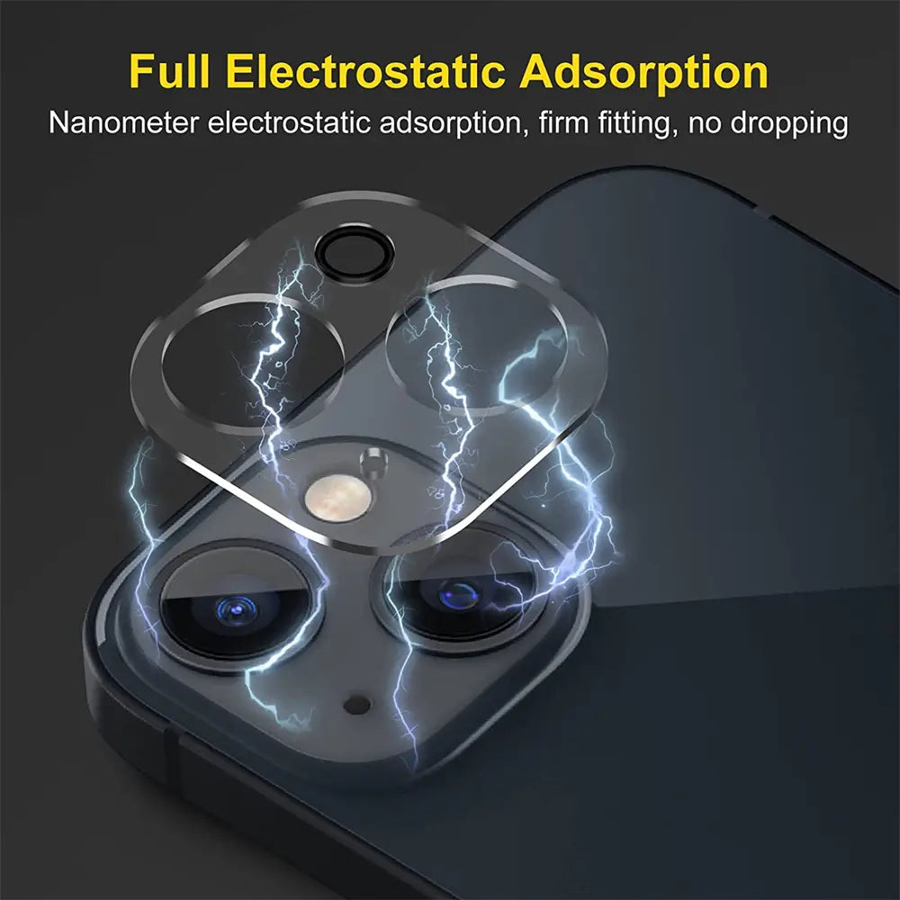 Kamera-Schutzglas aus Glas für iPhone 13/13 Mini, Nahaufnahme, dunkler Hintergrund