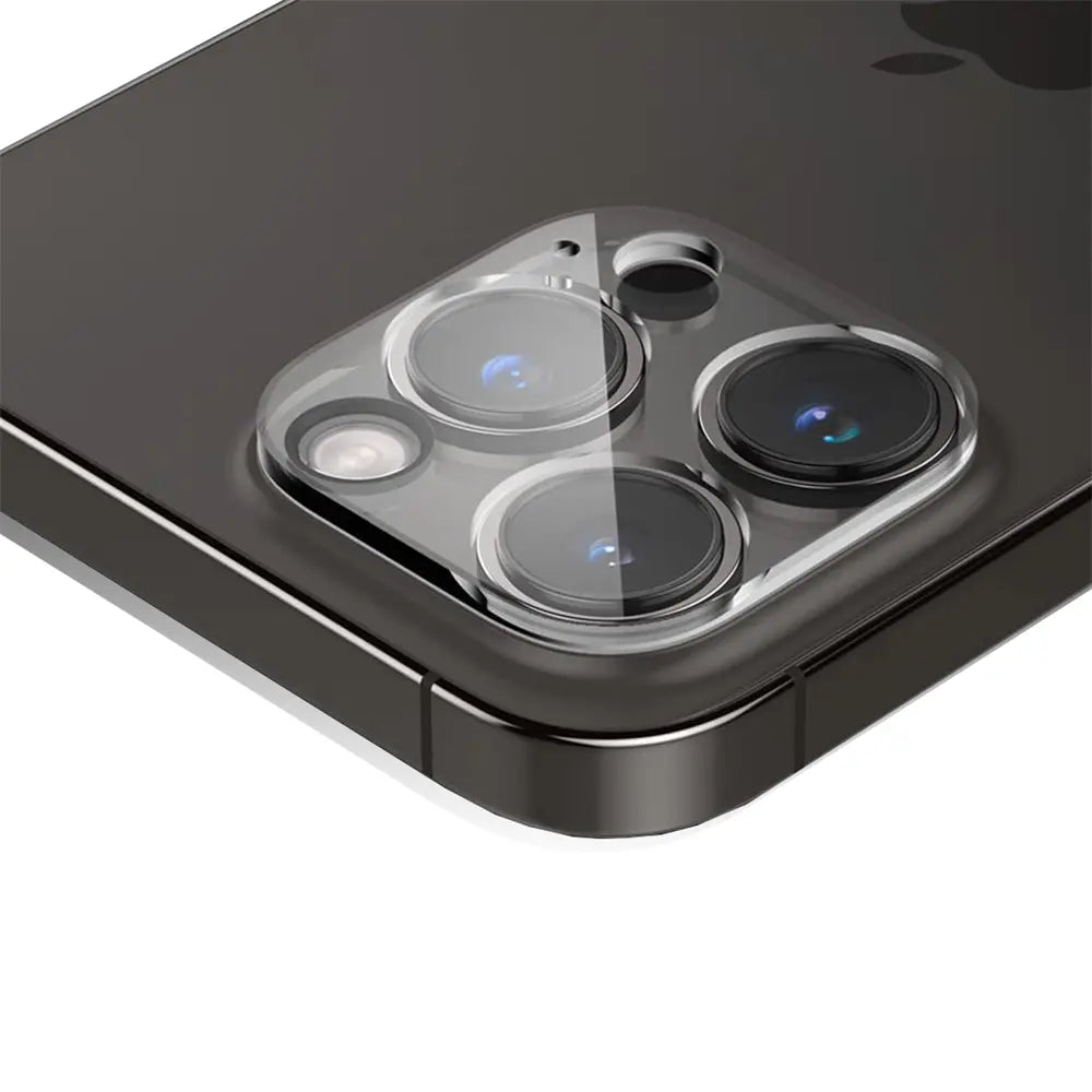 Kamera-Schutzglas auf iPhone 14 Pro Max, Nahaufnahme, transparent, Glas