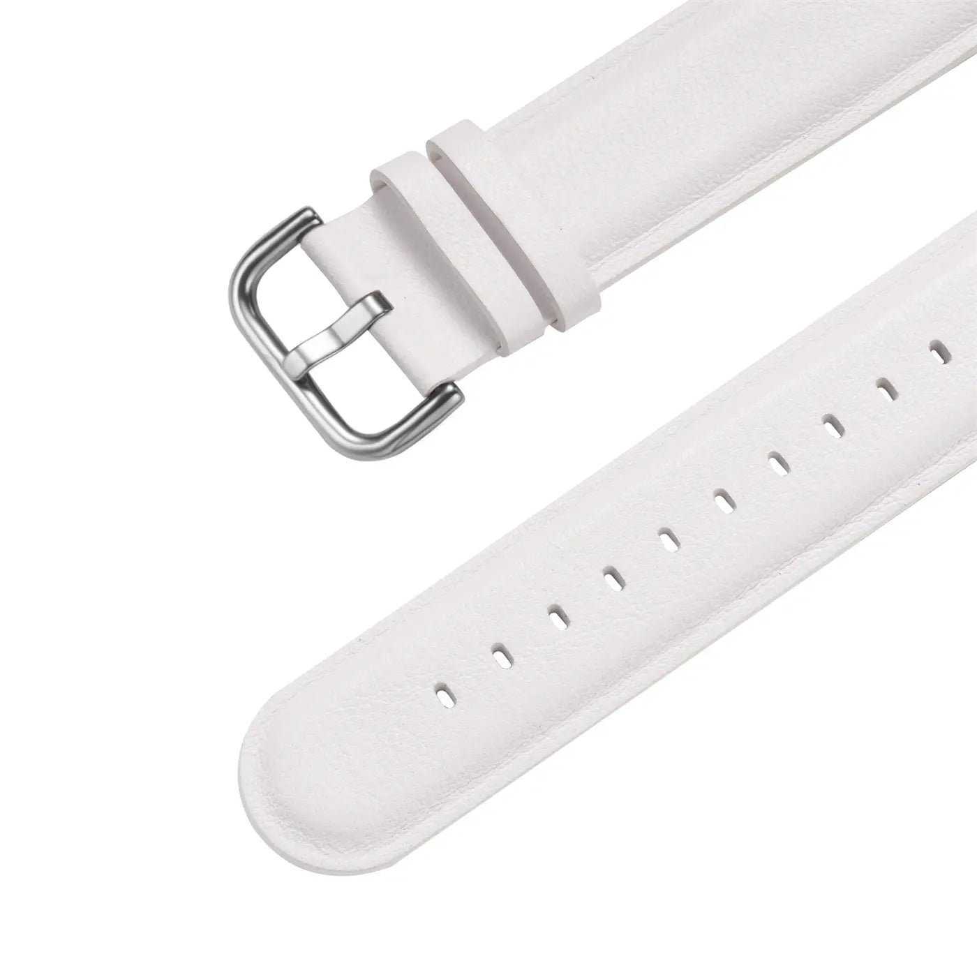 Weißes Lederarmband mit Metallschnalle, Nahaufnahme, Apple Watch Zubehör