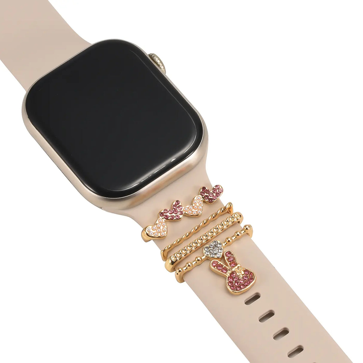 Elegante Charms & Deko-Ringe für Smartwatch Smartwatch – Armbandschmuck-Set für 20–22 mm Silikon- und Sportarmbänder, stilvoll & funkelnd