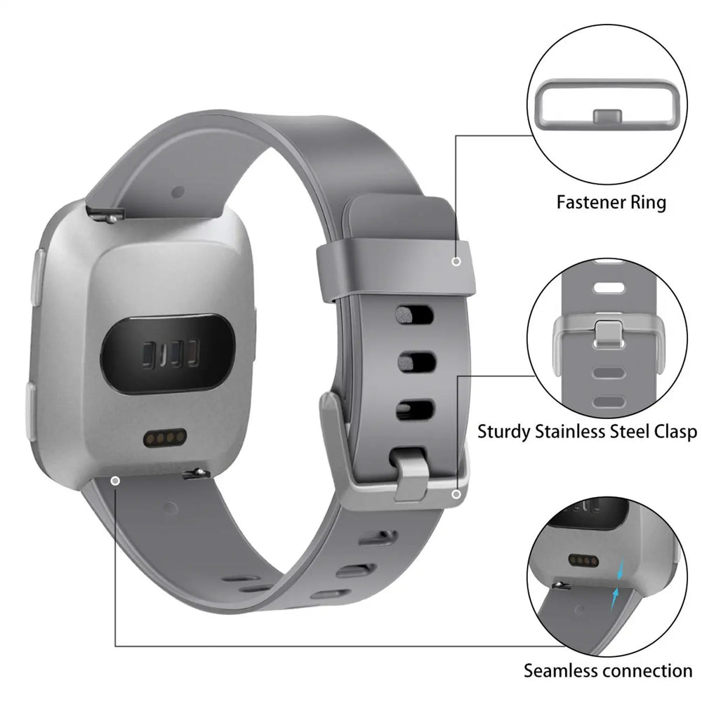 Flexibles Silikonarmband für Fitbit Versa / Lite Smartwatch, strapazierfähig, pflegeleicht und in vielen Farben erhältlich – ideal für Alltag & Sport.