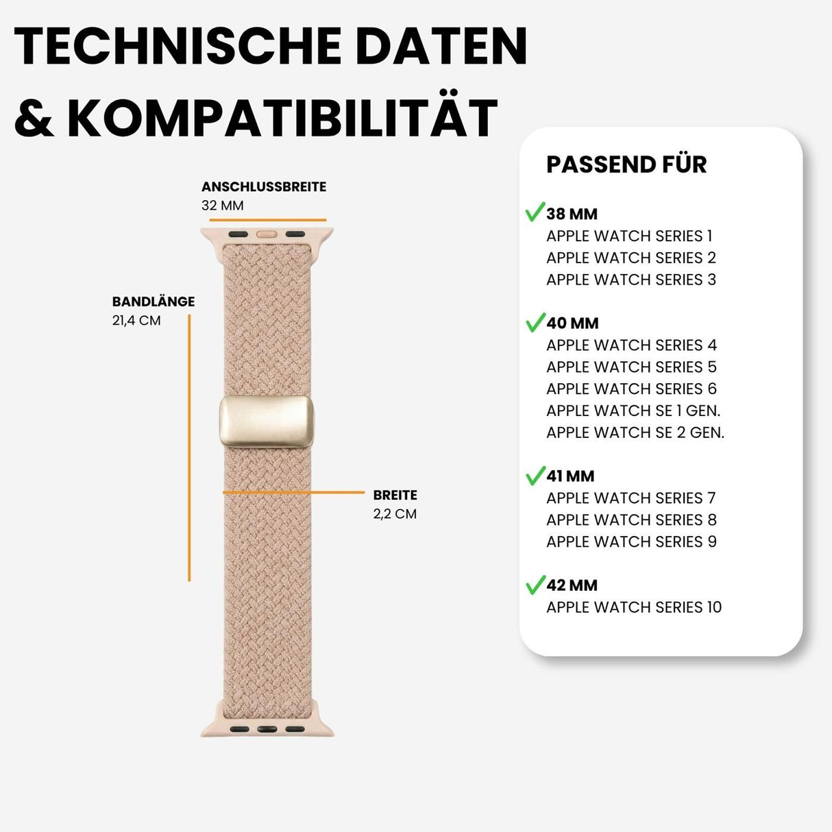 Kompatibilität 38/40/41mm - Beige