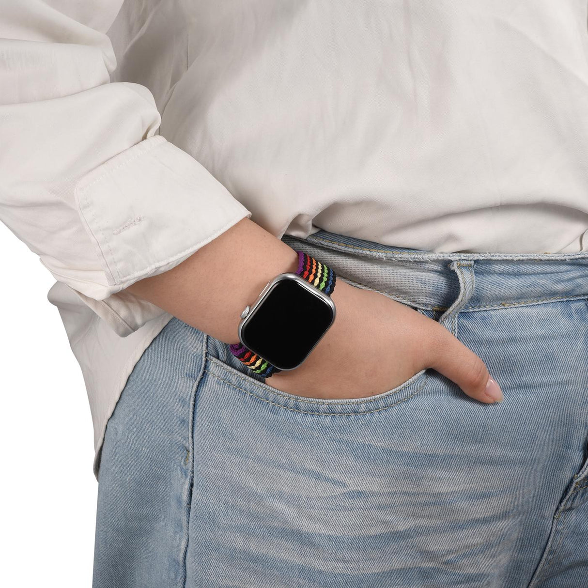 Nylon Loop Armband Apple Watch - Schwarz Regenbogen