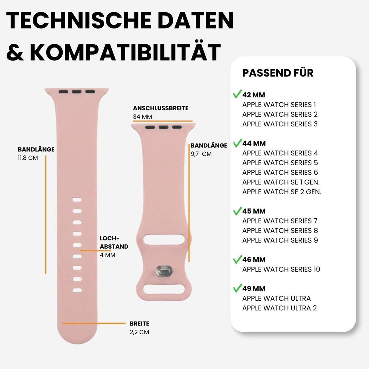 Kompatibilität 42/44/45/49mm - Hellrosa