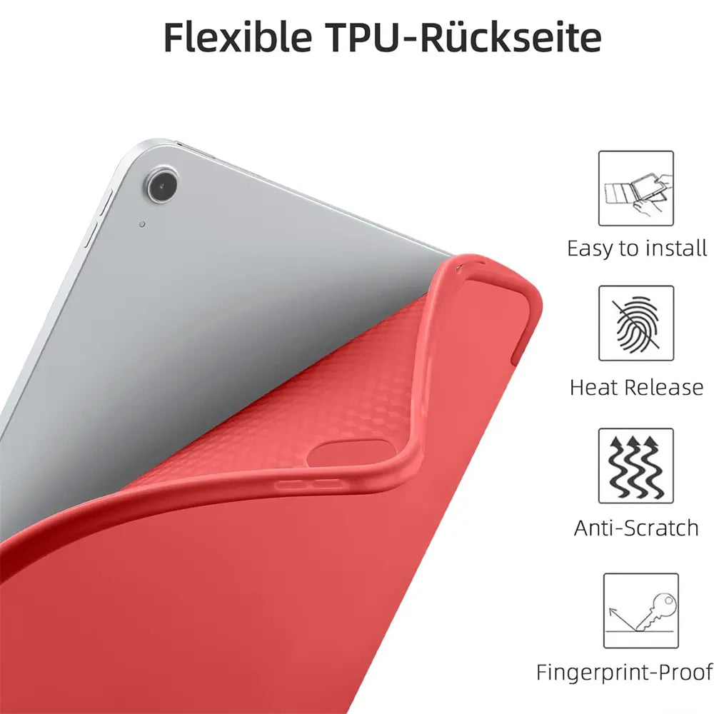 Rote flexible TPU-Rückseite eines iPads, von schräg oben gezeigt.
