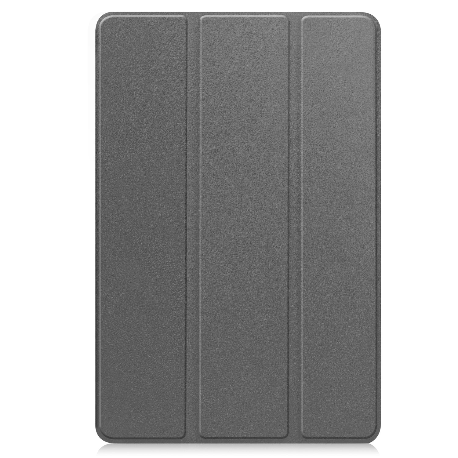 Graues Smart Cover aus Kunstleder für Google Pixel Tablet 11.0, frontal von oben, dreifach gefaltet.