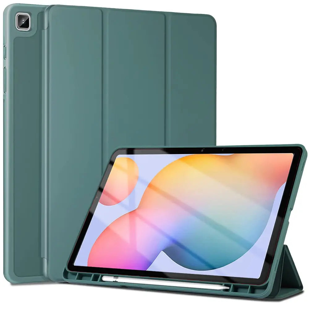 Grünes Smart Cover aus Kunstleder für Samsung Tab S8/S9 Ultra, Vorderansicht mit Stifthalter