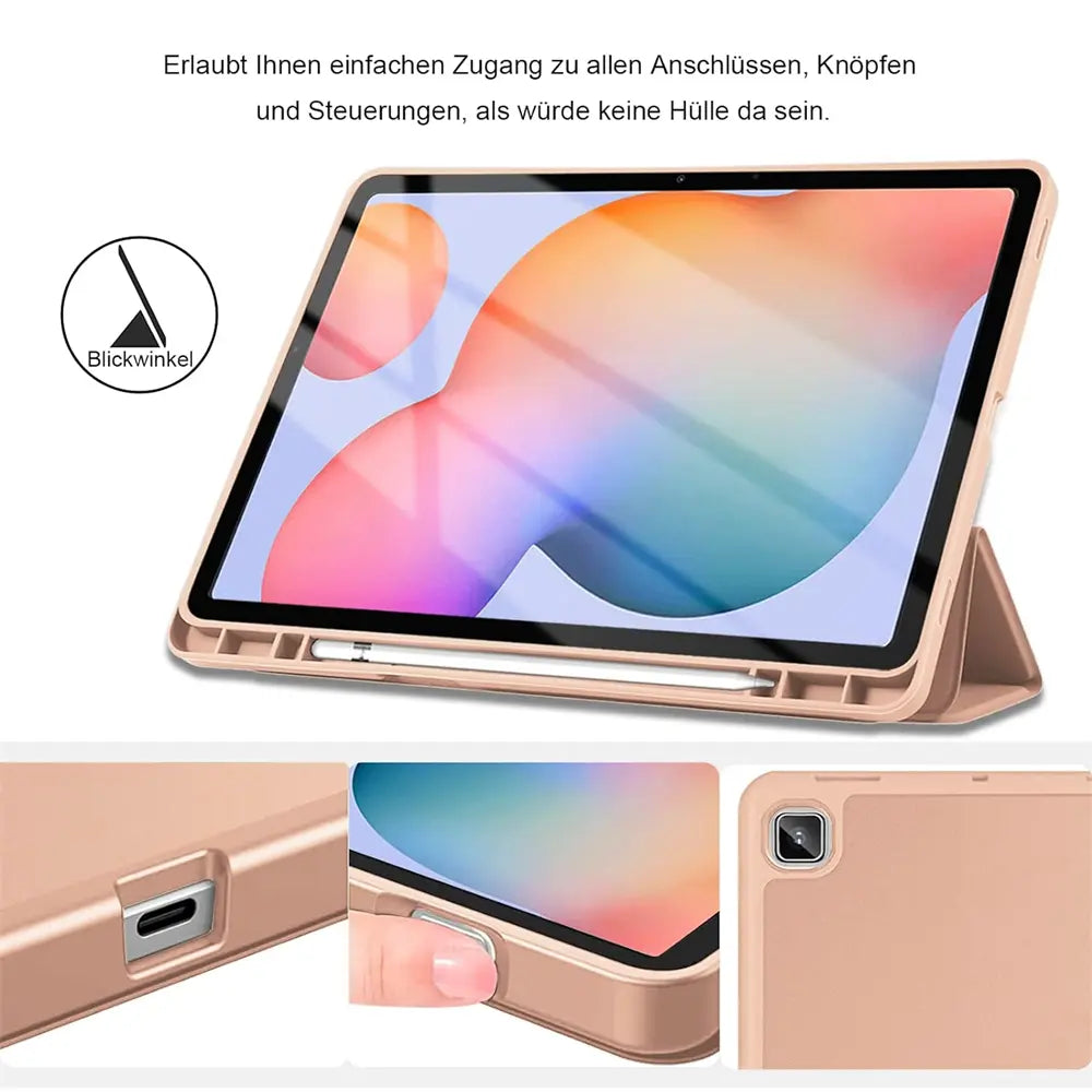 Smart Book Cover für Samsung Galaxy Tab S7+/S7 FE/S8+ in Rosegold – Wake-&-Sleep-Funktion, Stifthalter & flexible Aufstellmöglichkeiten.