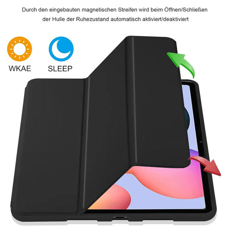 Smart Book Cover für Samsung Galaxy Tab S6 Lite P615 in Schwarz – Wake-&-Sleep-Funktion, Stifthalter & flexible Aufstellmöglichkeiten.
