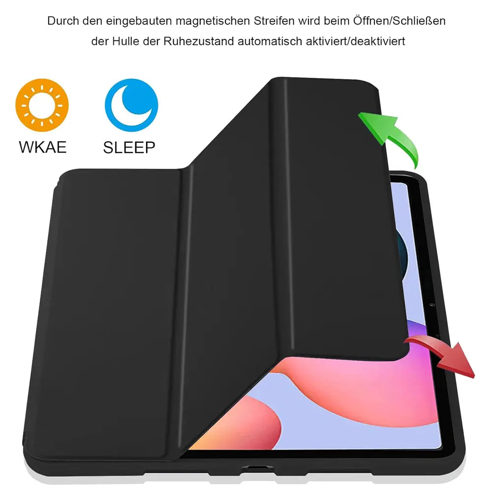 Smart Book Cover für Samsung Galaxy Tab S7 / S8 in Schwarz – Wake-&-Sleep-Funktion, Stifthalter & flexible Aufstellmöglichkeiten.