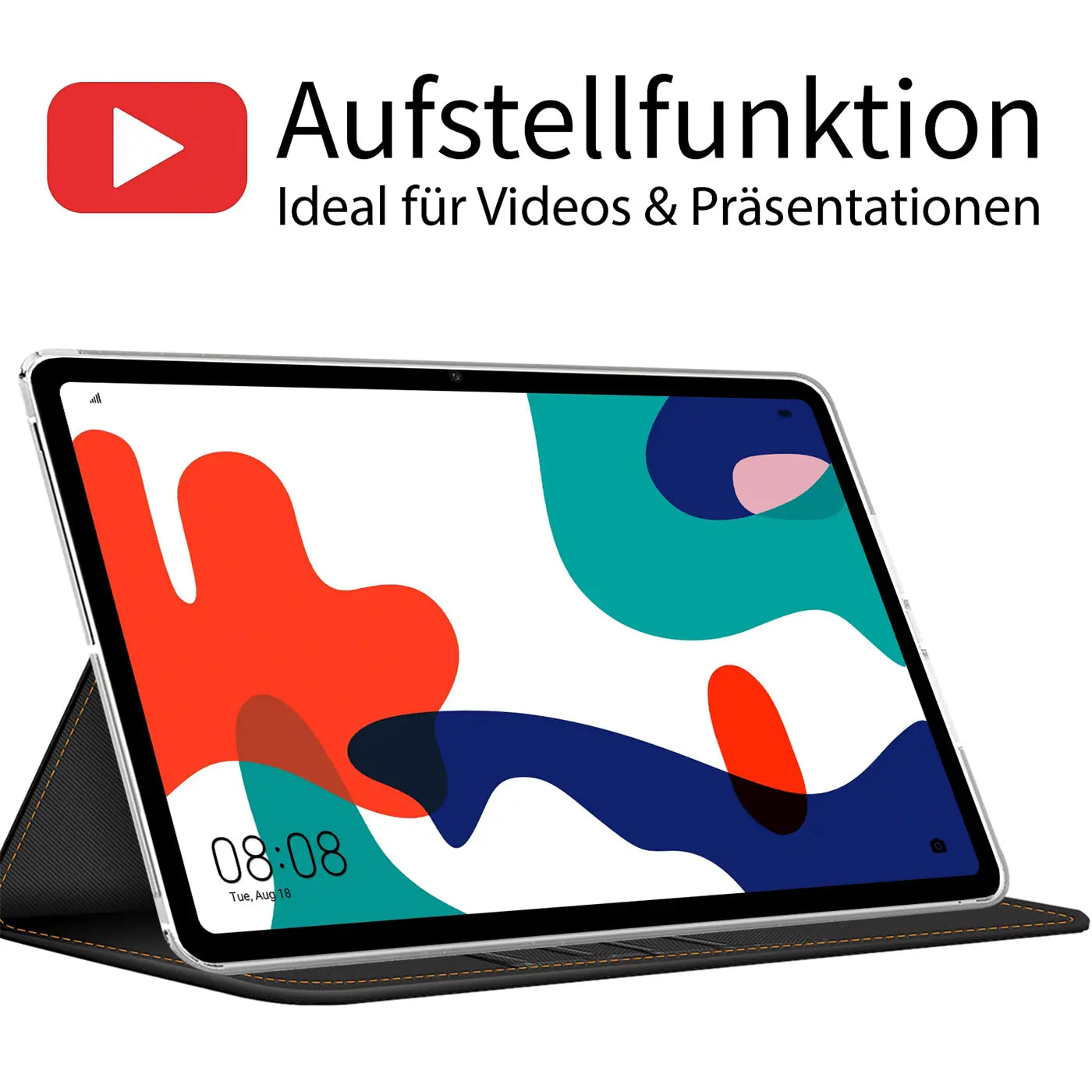 Schwarze Textil-Klapphülle für Huawei MatePad 10.4, von vorne schräg gezeigt.