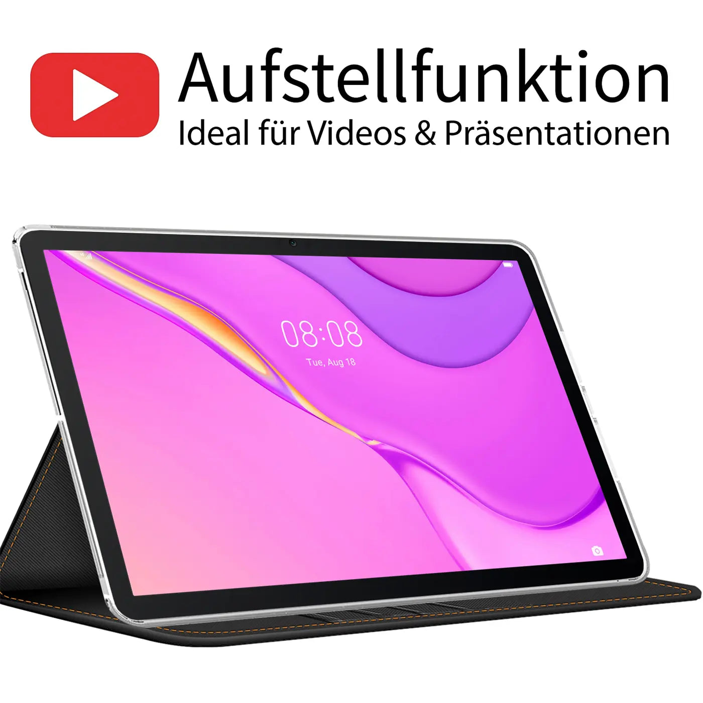 Schwarze Textil-Klapphülle mit aufgestelltem Huawei MatePad T 10/T 10s von vorne