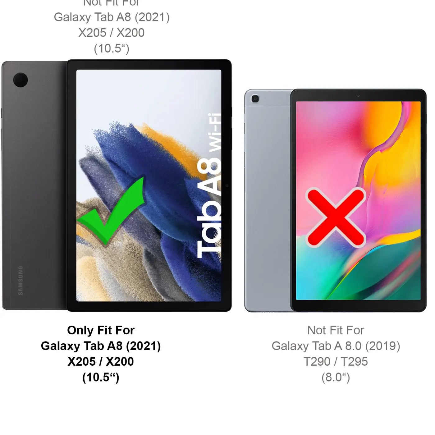 Graues Textil-Tablet-Case für Samsung Galaxy Tab A8 (2021), Vorder- und Rückansicht.