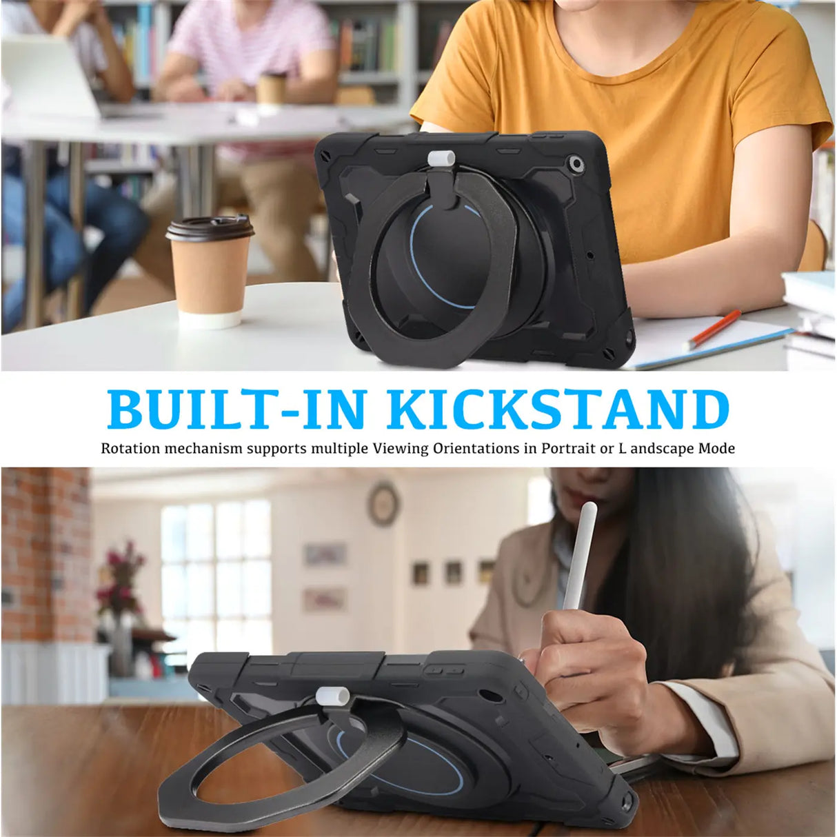 Robuste Outdoor-Schutzhülle für iPad Mini 6 in Schwarz – Stoßfest mit 360° Ständer und Schultergurt