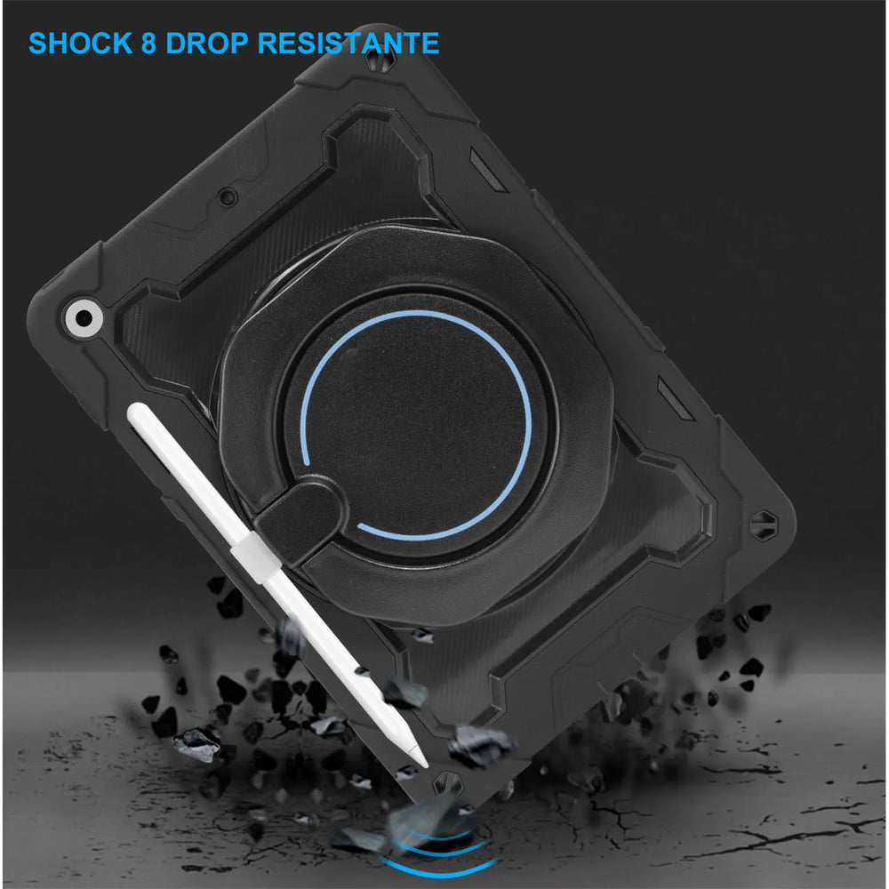 Robuste Outdoor-Schutzhülle für iPad Mini 6 in Schwarz – Stoßfest mit 360° Ständer und Schultergurt