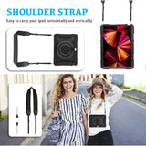 Robuste Outdoor-Schutzhülle für iPad Pro 11 2018/2020/2021 in Schwarz – Stoßfest mit 360° Ständer und Schultergurt