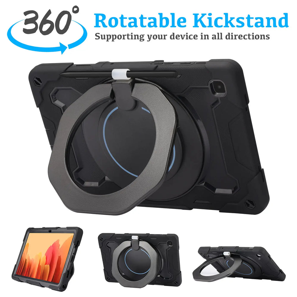 Robuste Outdoor-Schutzhülle für Samsung Galaxy Tab A7 10.4 in Schwarz – Stoßfest mit 360° Ständer und Schultergurt