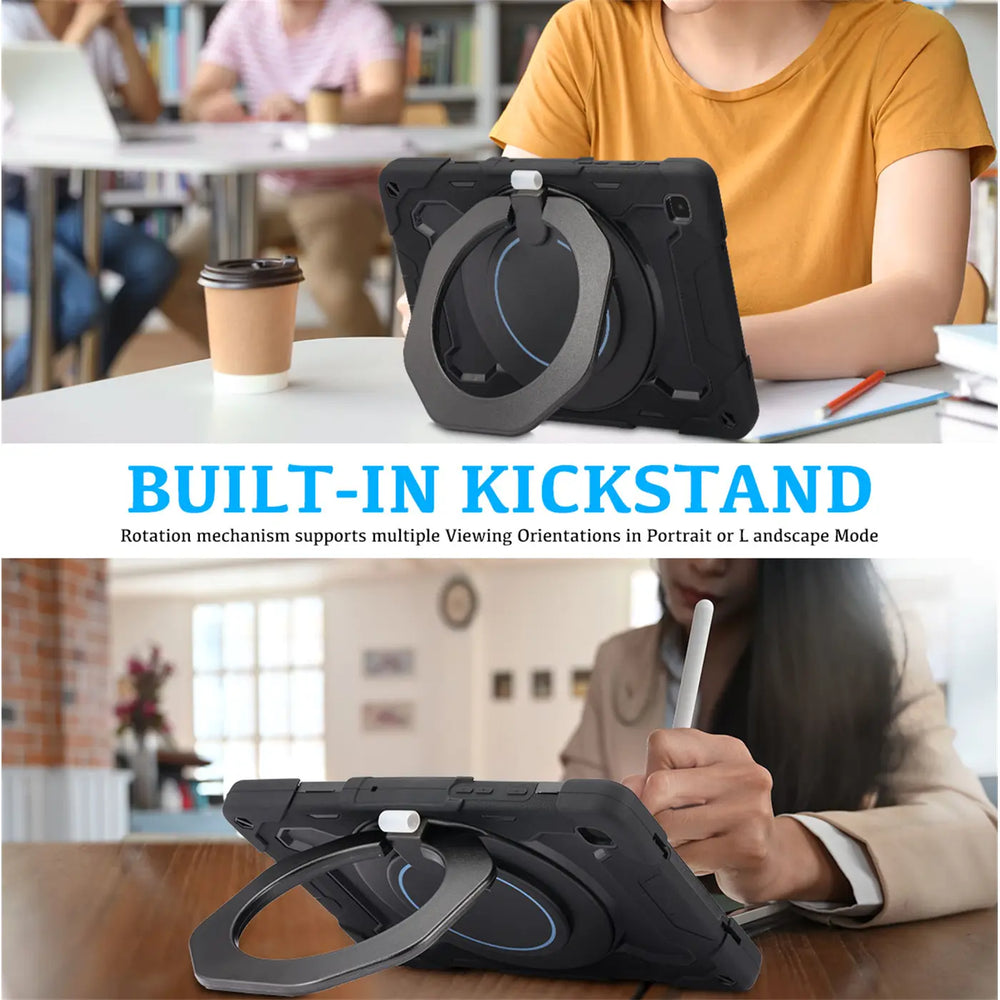 Robuste Outdoor-Schutzhülle für Samsung Galaxy Tab A7 10.4 in Schwarz – Stoßfest mit 360° Ständer und Schultergurt