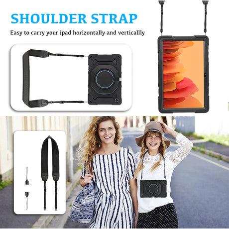 Robuste Outdoor-Schutzhülle für Samsung Galaxy Tab A7 10.4 in Schwarz – Stoßfest mit 360° Ständer und Schultergurt