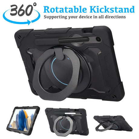 Robuste Outdoor-Schutzhülle für Samsung Galaxy Tab A8 10.5 2021 in Schwarz – Stoßfest mit 360° Ständer und Schultergurt