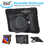 Robuste Outdoor-Schutzhülle für Samsung Galaxy Tab Tab S7 / S8 in Schwarz – Stoßfest mit 360° Ständer und Schultergurt