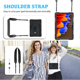 Robuste Outdoor-Schutzhülle für Samsung Galaxy Tab S7 FE / S7+ / S8+ in Schwarz – Stoßfest mit 360° Ständer und Schultergurt