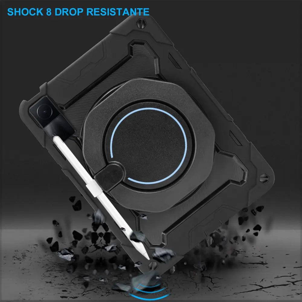 Robuste Outdoor-Schutzhülle für Redmi Pad SE in Schwarz – Stoßfest mit 360° Ständer und Schultergurt