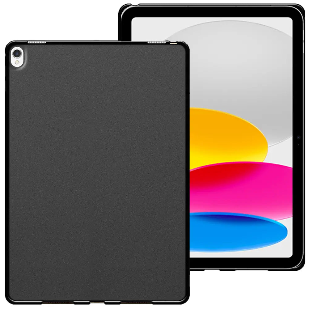 Schwarze TPU-Hülle für iPad (10. Gen.), Rückseite und Vorderseite von vorne