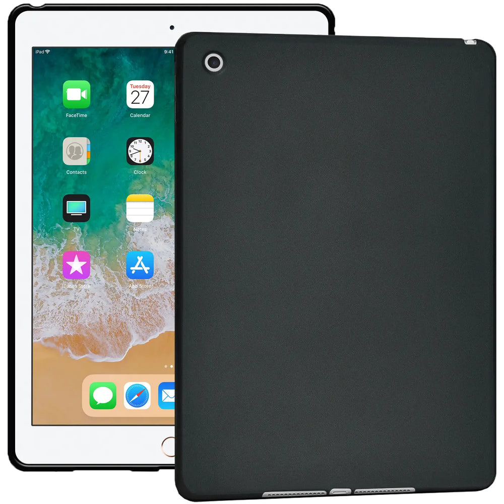 Schwarze TPU-Hülle für iPad Air (1. Gen.), von hinten und vorne gezeigt.