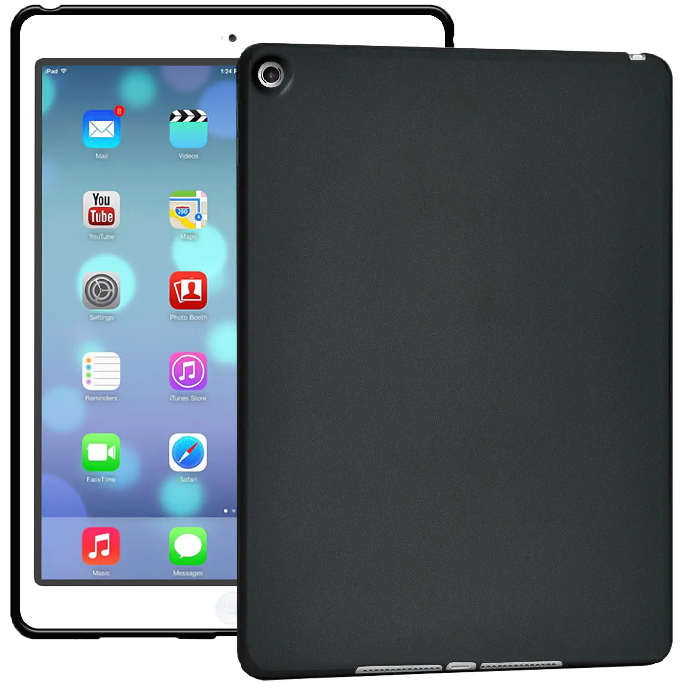 Schwarze TPU-Schutzhülle für iPad mini (5. Gen.), von hinten und vorne gezeigt.