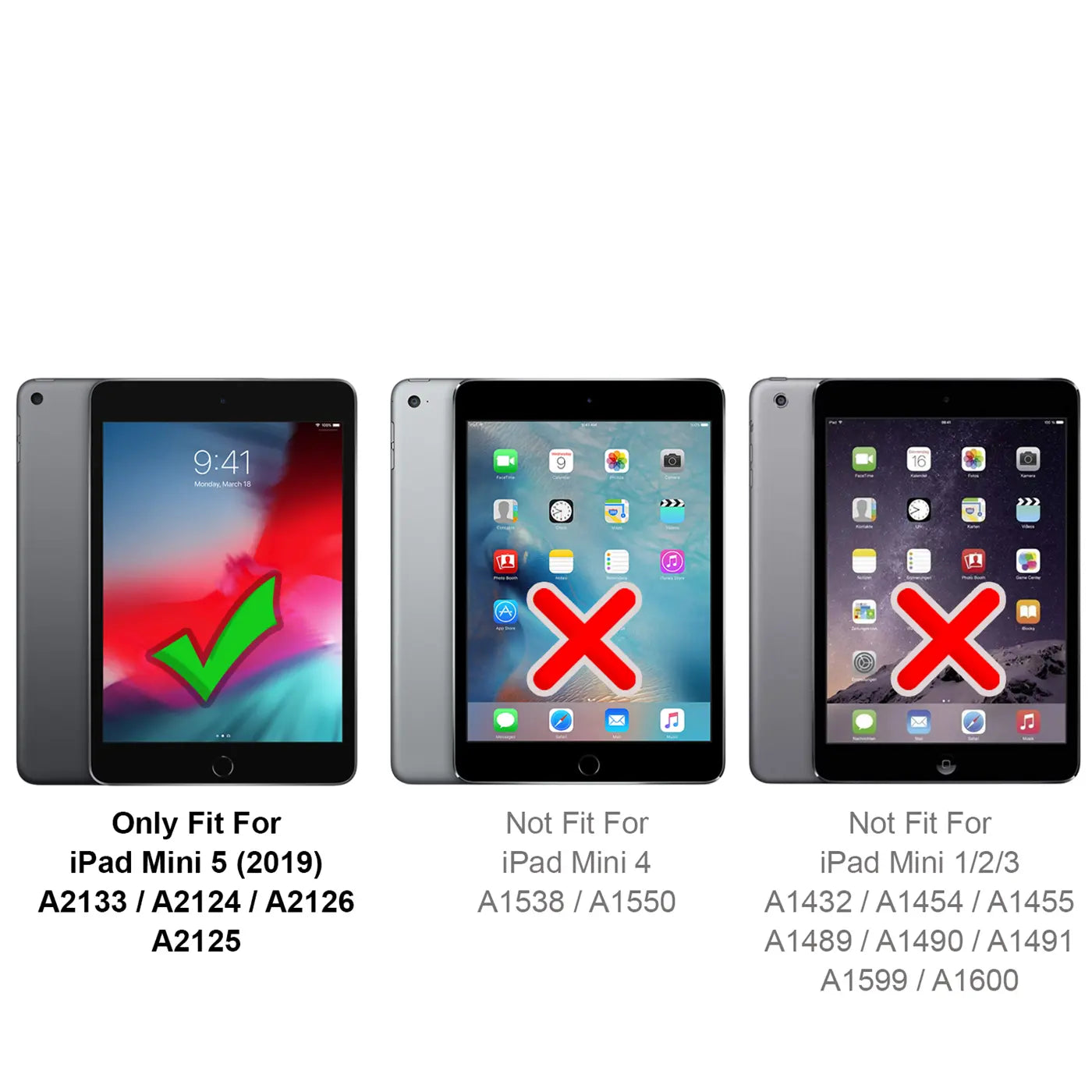 Drei iPads in Silber, von vorne, mit roten Kreuzen auf zwei Geräten.